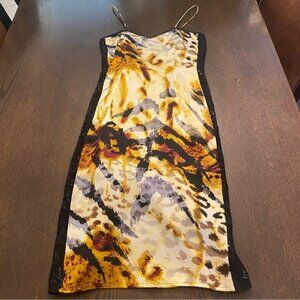 VTG 90s Diane Freis Silk Animal Print Hand Beaded Dress Size 6